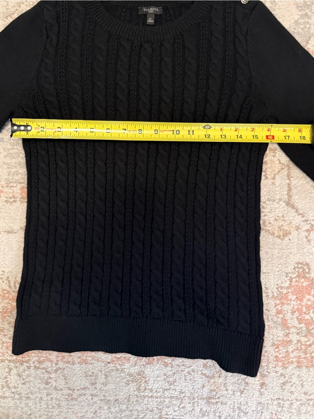 Talbots Petite Black Cable Knit Shoulder Button Sweater SP - Picture 10 of 11